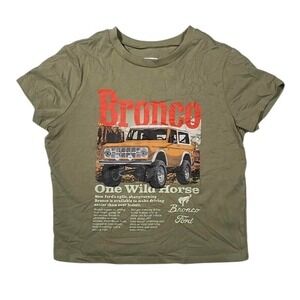 Ford Bronco Graphic Crop Top‎ T-Shirt Green Women's M Vintage Style Tee